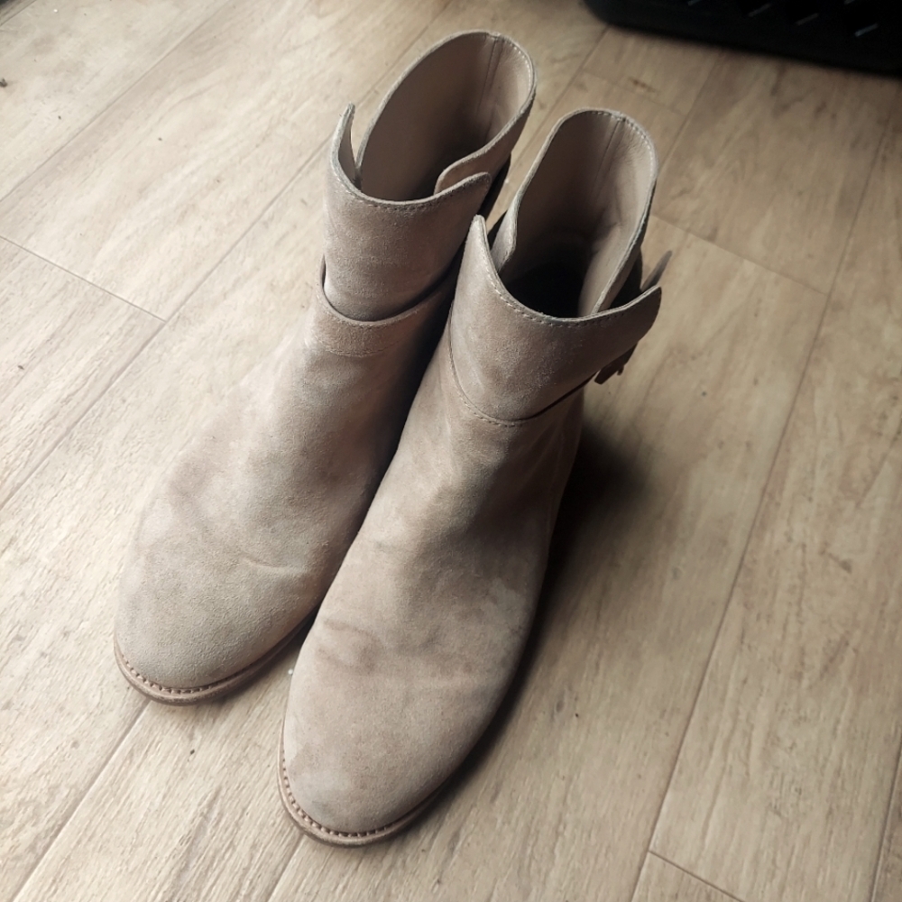 10m Tory Burch Brooke Ankle Bootie Beige Suede Moto Boots Womens‎ - Picture 3 of 13